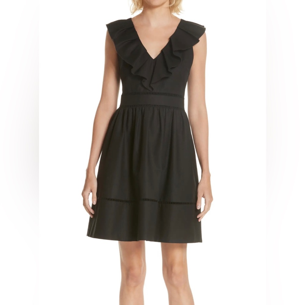 Kate Spade Black Sleeveless Ruffle Neck Stretch Cotton